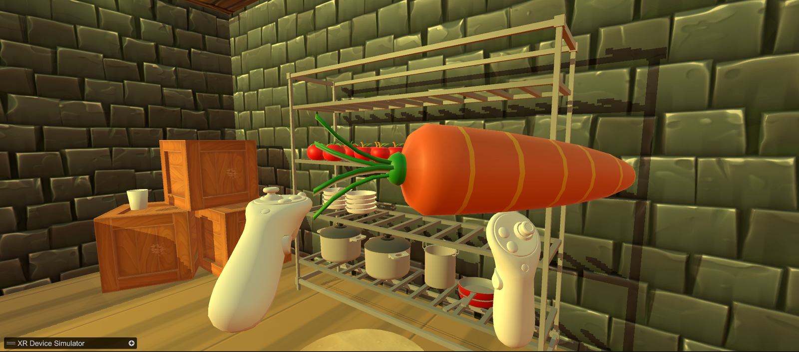 Object Interaction: Ingredients can be picked up, carried, and positioned throughout the kitchen using controller-based gestures. This hands-on interaction encourages exploration and supports collaborative cooking activities within the virtual environment.